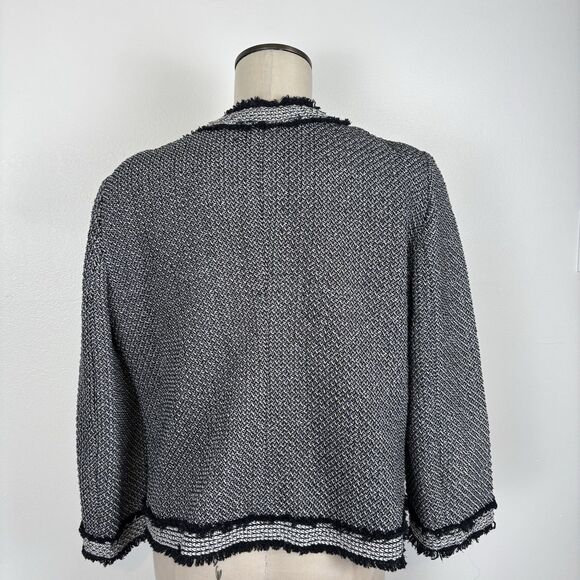 Ann Taylor Factory Jacket Womens L Black White Tweed Open Blazer Office Preppy - Picture 4 of 5